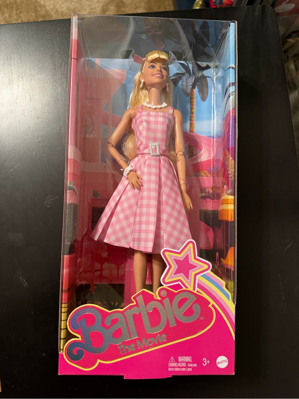 Barbie The Movie Pink Gingham Fit-and-Flare Dress with Pearl Necklace